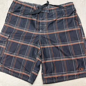OP Men's Black Orange Plaid 10” Inseam Fully Lined Swim Board Shorts Mens Large